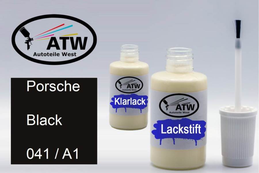 Porsche, Black, 041 / A1: 20ml Lackstift + 20ml Klarlack - Set, von ATW Autoteile West.